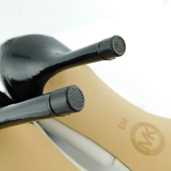 MICHAEL KORS Black White Color Block Leather Logo Buckle Heel Sandals 6 - Picture 7 of 7